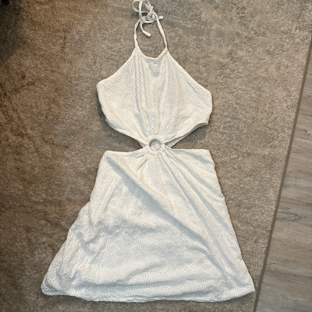 White Eyelet Halter Dress